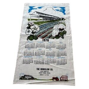 Vtg Linen Kitchen Towel Calendar 1976 Advertising Cotton Gin Tractor 28 x 17